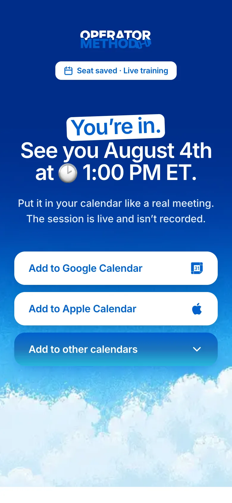 Operator Method confirmation page on a phone